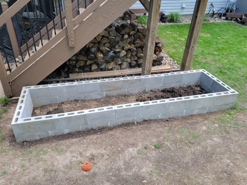 Added Layer of Concrete Blocks Displaying the Completion of Leveled Raised Bed