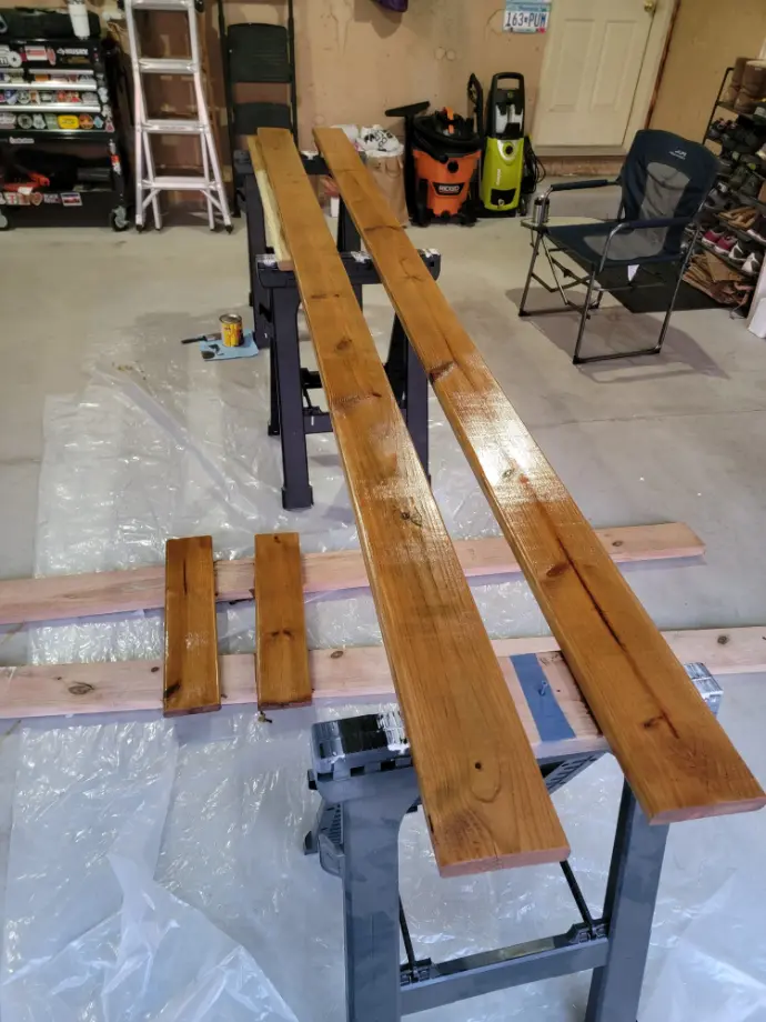 Staining Wood Frame for Budget Friendly Raised Bed