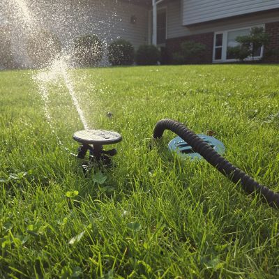 image of a Rain Bird In-Ground Click-n-Go Sprinkler in use